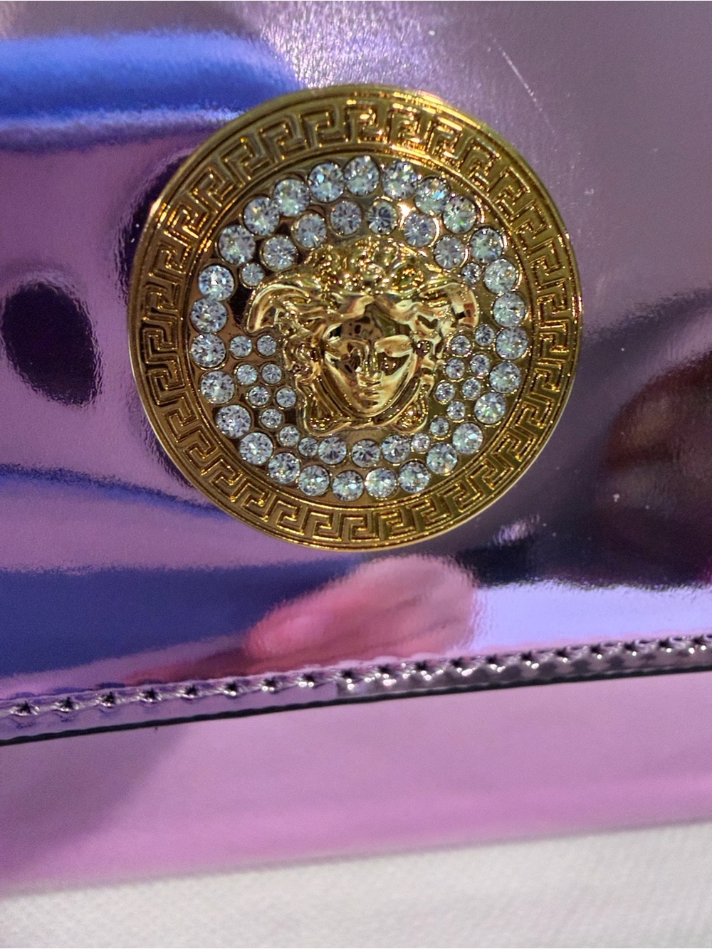 NWT Versace Metallic Pink Clutch with Gold Medallion - Picture 2 of 9